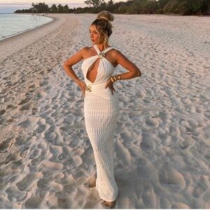 Michael Costello White Midi Cutout Halter Dress